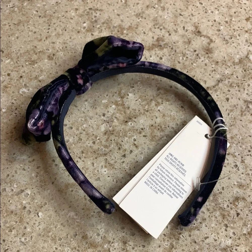 NWT Janie & Jack Navy & Purple Floral Velvet Headband